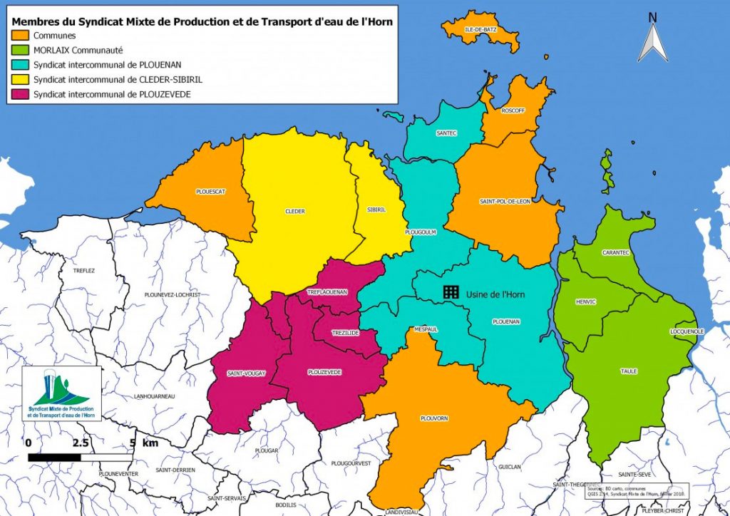 Carte des membres du Syndicat Mixte de Production et de Transport d'eau de l'Horn