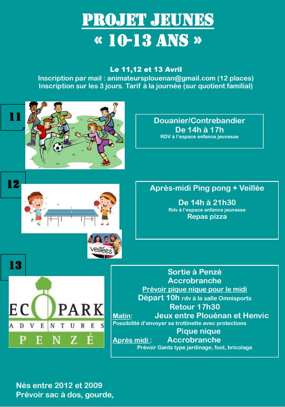 contenu du stage 10-13 ans pour les vacances d'avril