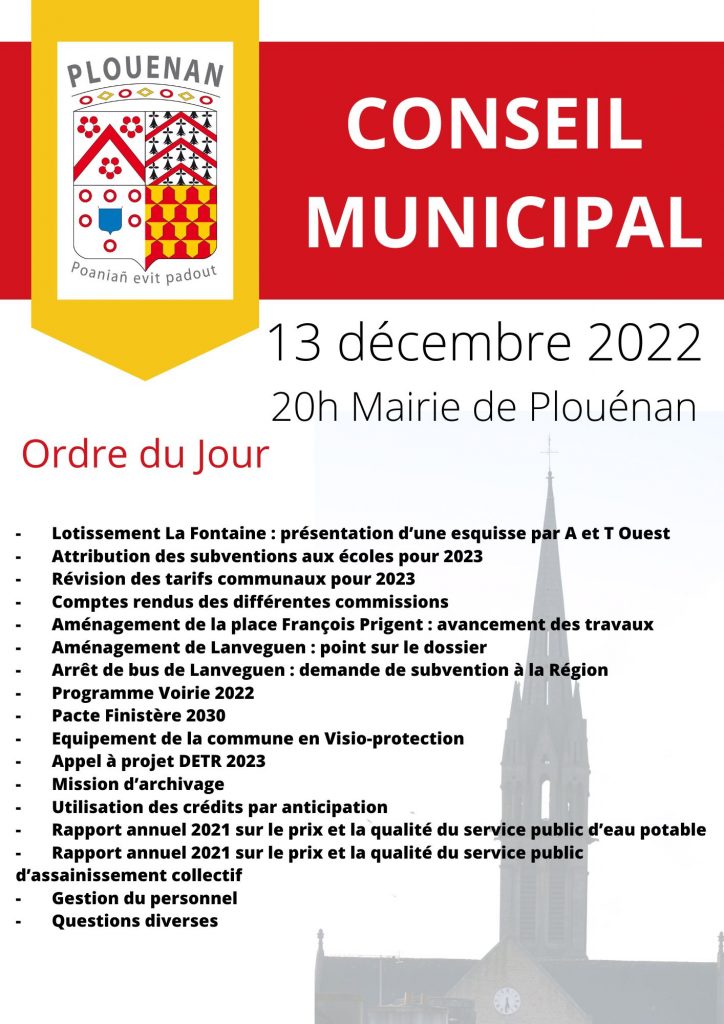 Conseil municipal 13 décembre 2022 à 20h en mairie