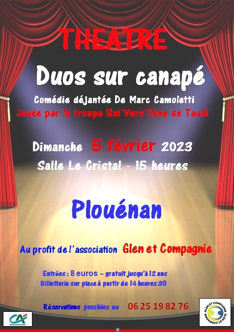 Affiche comédie "Duos sur canapé" au profit de l'association Glenn et compagnie le dimanche 5 février