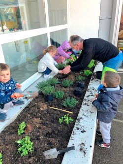 Plantation avec les enfants aux abords de l'école